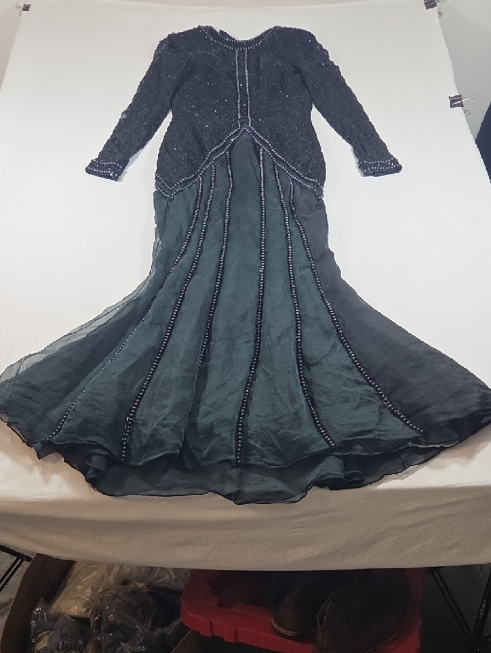 Boho Black Long Sleeve Beaded Evening Gown Festival Fairy Tulle Skirt Open Back - Picture 7 of 16